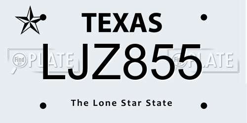 LJZ855 Texas License Plate