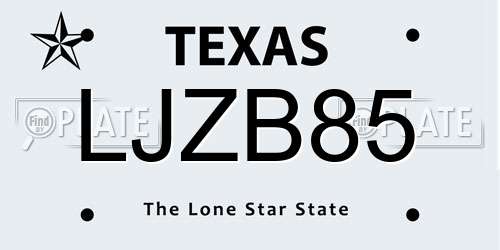 LJZB85 Texas License Plate