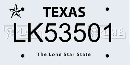 LK53501 Texas License Plate