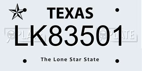 LK83501 Texas License Plate
