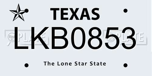 LKB0853 Texas License Plate