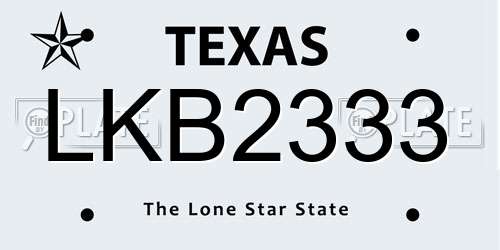 LKB2333 Texas License Plate