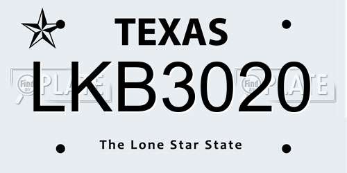 LKB3020 Texas License Plate
