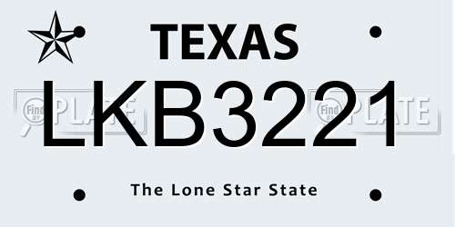 LKB3221 Texas License Plate
