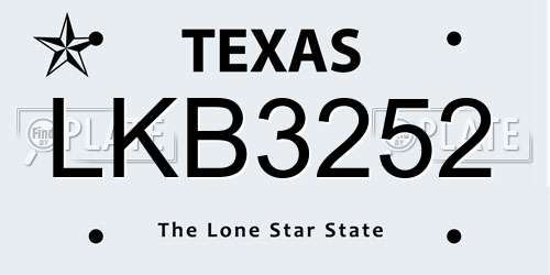 LKB3252 Texas License Plate