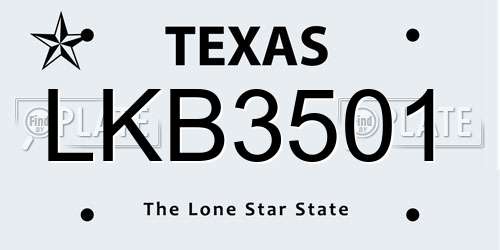 LKB3501 Texas License Plate