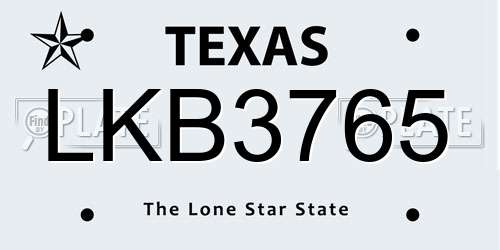 LKB3765 Texas License Plate