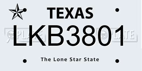 LKB3801 Texas License Plate
