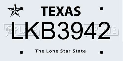 LKB3942 Texas License Plate