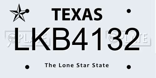 LKB4132 Texas License Plate