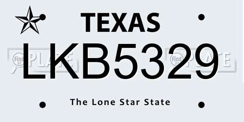 LKB5329 Texas License Plate