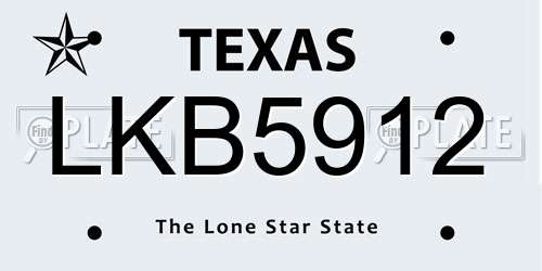 LKB5912 Texas License Plate