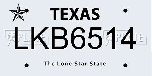 LKB6514 Texas License Plate