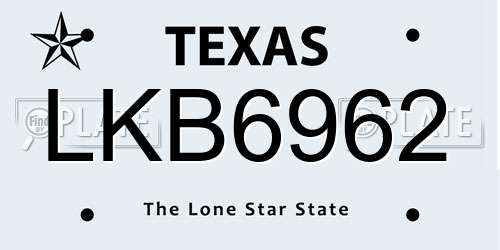 LKB6962 Texas License Plate
