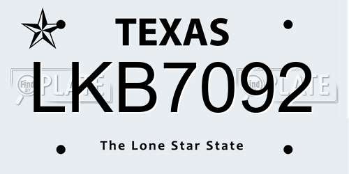 LKB7092 Texas License Plate