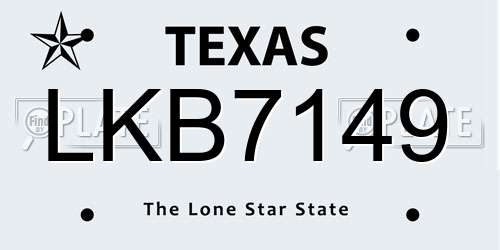 LKB7149 Texas License Plate