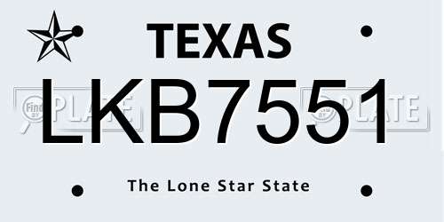 LKB7551 Texas License Plate
