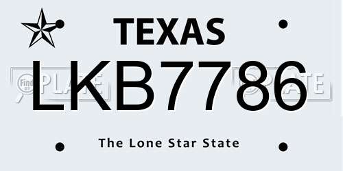 LKB7786 Texas License Plate