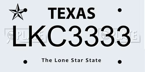 LKC3333 Texas License Plate