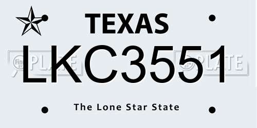 LKC3551 Texas License Plate