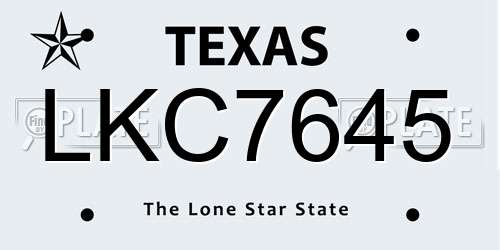 LKC7645 Texas License Plate