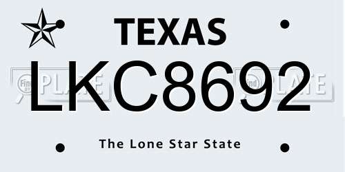 LKC8692 Texas License Plate