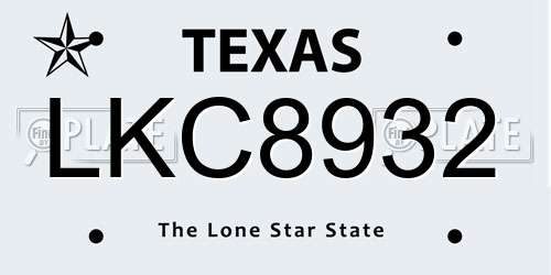 LKC8932 Texas License Plate