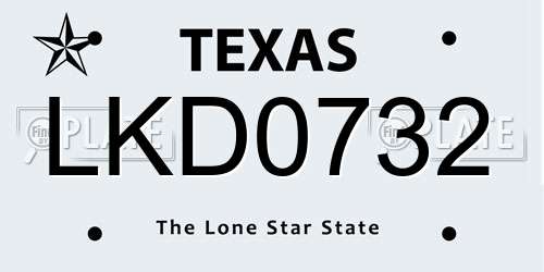 LKD0732 Texas License Plate