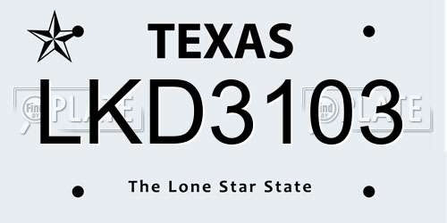 LKD3103 Texas License Plate