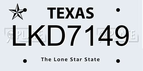 LKD7149 Texas License Plate