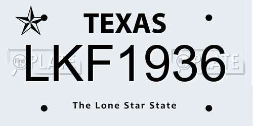 LKF1936 Texas License Plate