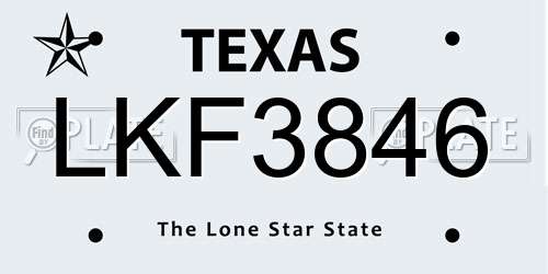 LKF3846 Texas License Plate