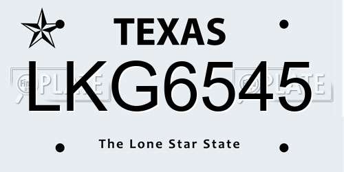 LKG6545 Texas License Plate