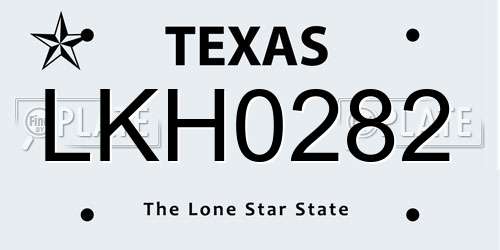 LKH0282 Texas License Plate