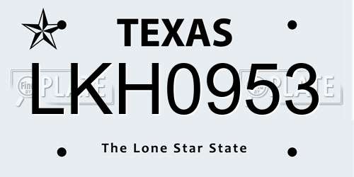 LKH0953 Texas License Plate
