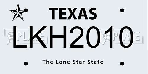 LKH2010 Texas License Plate
