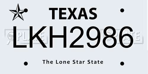 LKH2986 Texas License Plate