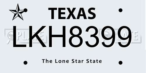 LKH8399 Texas License Plate