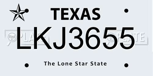 LKJ3655 Texas License Plate