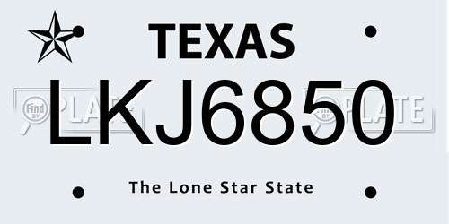 LKJ6850 Texas License Plate
