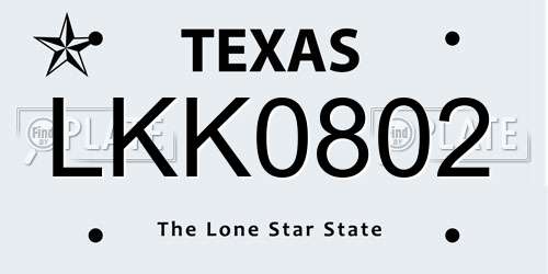 LKK0802 Texas License Plate