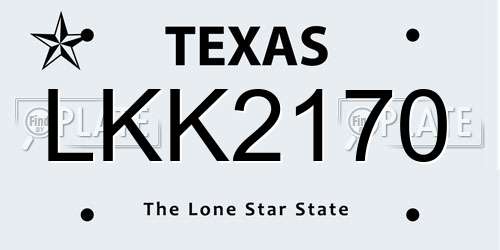 LKK2170 Texas License Plate
