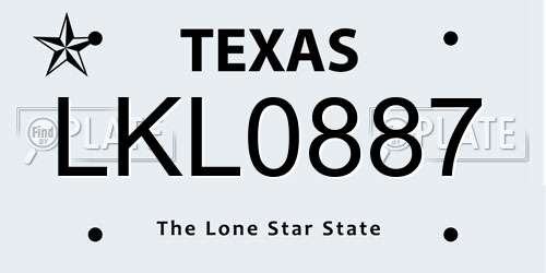 LKL0887 Texas License Plate