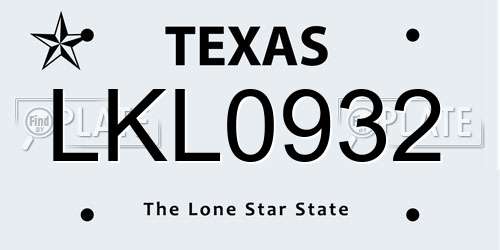 LKL0932 Texas License Plate
