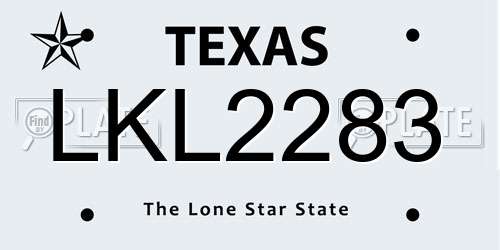 LKL2283 Texas License Plate