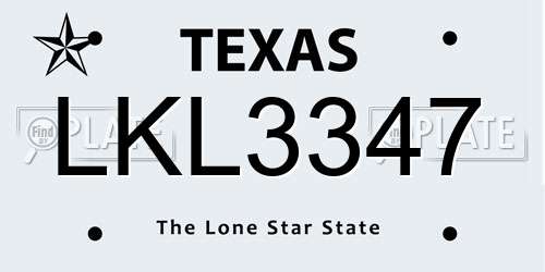 LKL3347 Texas License Plate
