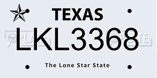 LKL3368 Texas License Plate