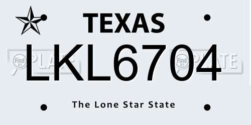 LKL6704 Texas License Plate