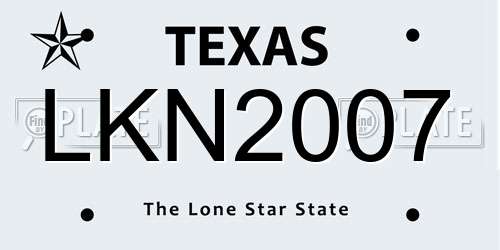 LKN2007 Texas License Plate