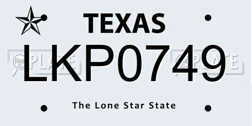 LKP0749 Texas License Plate